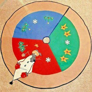 54" Felt Christmas Tree Skirt Snowman Collectors Snow Scene Country